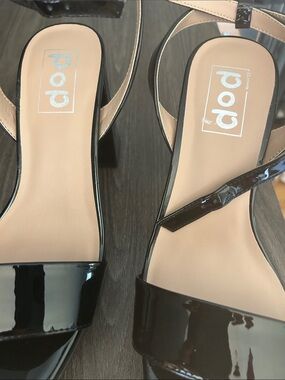 pop Black Patent Block Heel Sandals